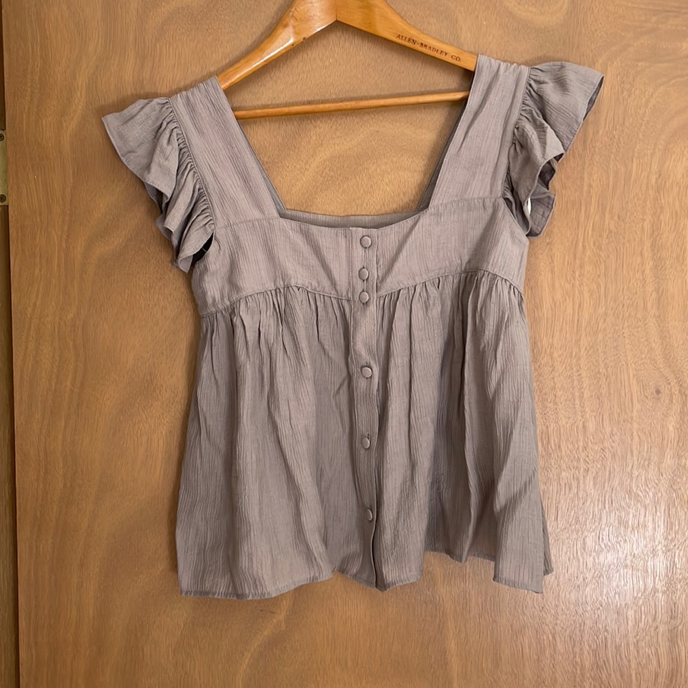 ZARA cropped taupe flowy top
